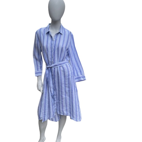 Lord & Taylor Linen Striped Button-Front Shirt Dress Pockets-NWT - Picture 1 of 8